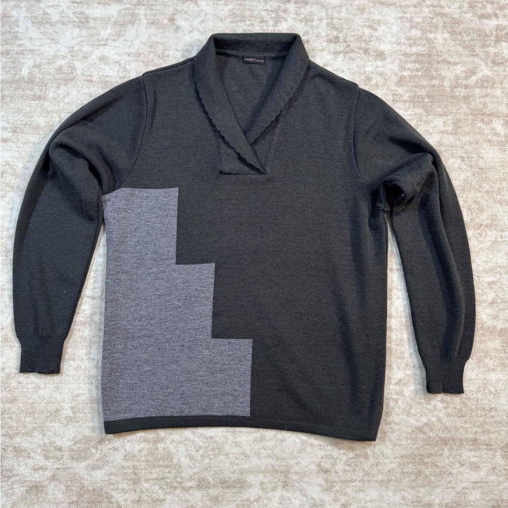 Vintage Portugal Knit Grandpa Core Sweater Gray Black Colorblock L